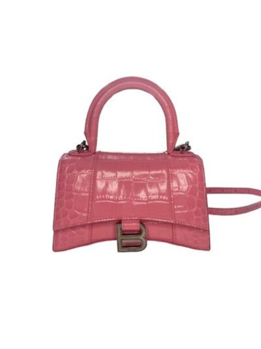 Balenciaga Hourglass Top Handle Mini Bag Crocodile Embossed Leather x S Pink - Picture 12 of 12